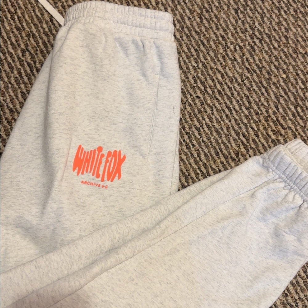 White Fox Boutique Light Gray Joggers with Pink Logo